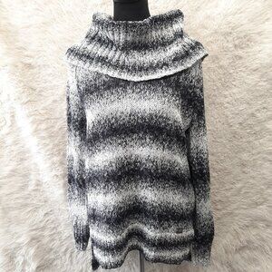 Michael Kors Womens Black White Large Stripe High Low Cowl Neck Tunic Sweater M